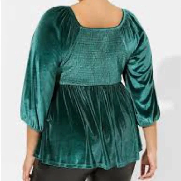 Botanical Garden Green Velvet Peplum Top, torrid, Size 2 - Picture 3 of 3